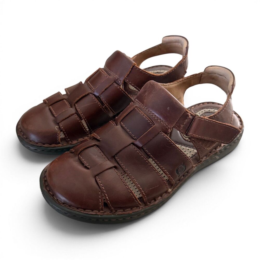 Born Mens Size 9M Brown Leather Fisherman Sandals Closed Toe Comfort EUC